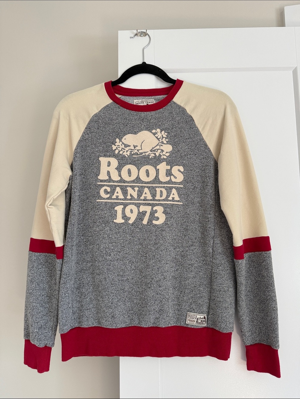Roots Crewneck Sweater in Gray, Cream & Red